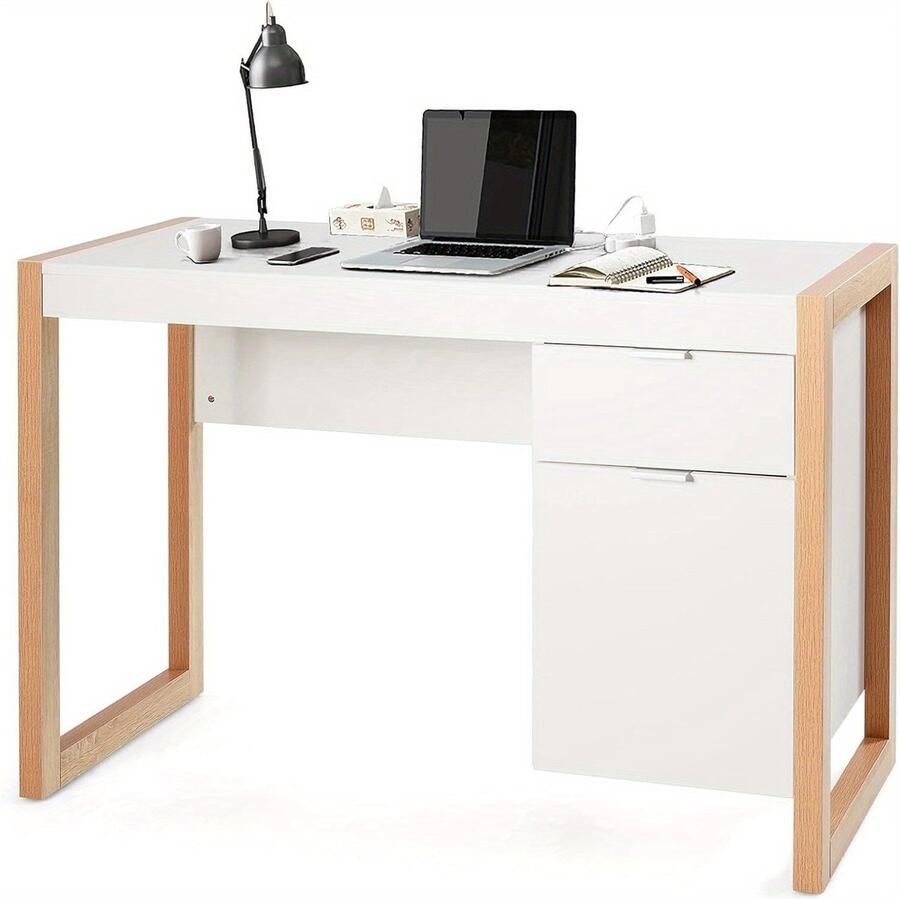 Corenia Bureau – Computerbureau – Bureautafel – Werktafel – Schrijftafel – Wit – Compact Formaat – Stevig MDF & Hout