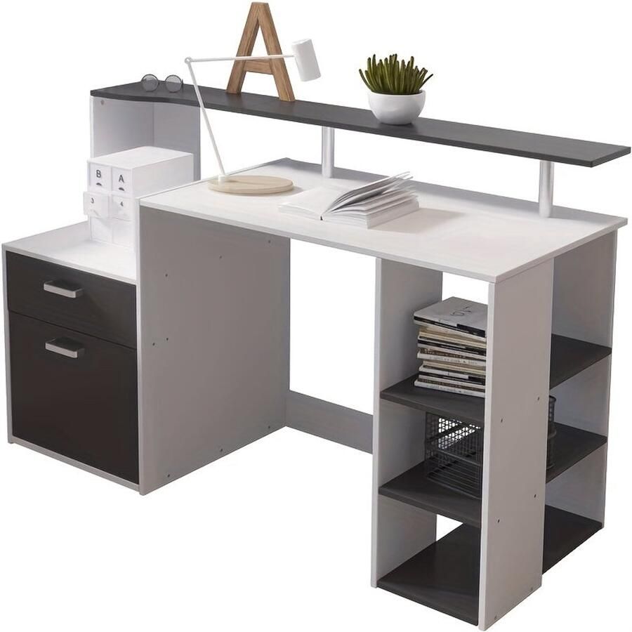 Corenia Bureau – Computertafel – Bureautafel – Werkplek – Studieplek – Met Boekenkast – Ruime Opbergruimte – Stevig Metaal en Hout