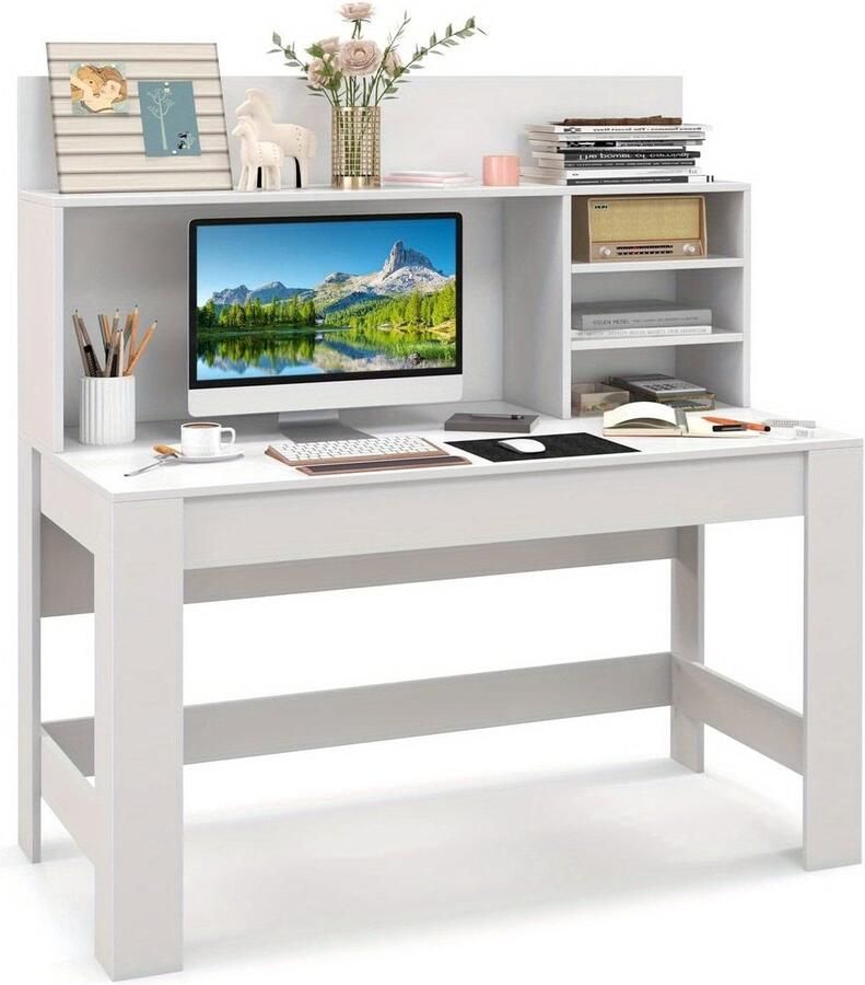 Corenia Bureau – Computertafel – Bureautafel – Werkplektafel – Schrijftafel – Modern Wit – MDF & Houtcomposiet – Ruim Tafelblad 120x54 cm – Kabeldoorvoer