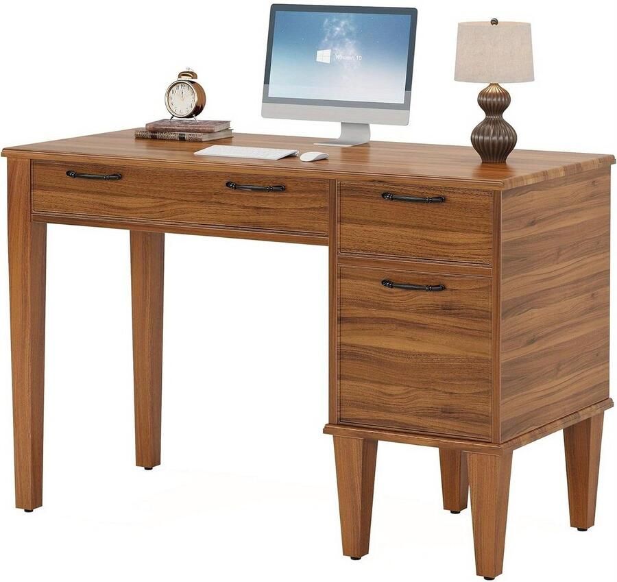 Corenia Bureau – Computertafel – Schrijftafel – Werktafel – Bureaus – 119 4 cm – MDF Engineered Wood – 3 Lades – Verstelbare Voetjes – Farmhouse Stijl – Compact en Stabiel