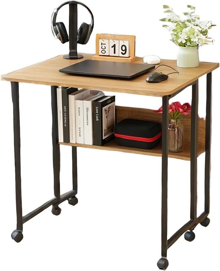 Corenia Bureau – Computertafel – Werkplek – Schrijftafel – Mobiel Inklapbaar – Wieltjes En Vaste Poten – Compact 80 cm – Duurzaam Spaanplaat