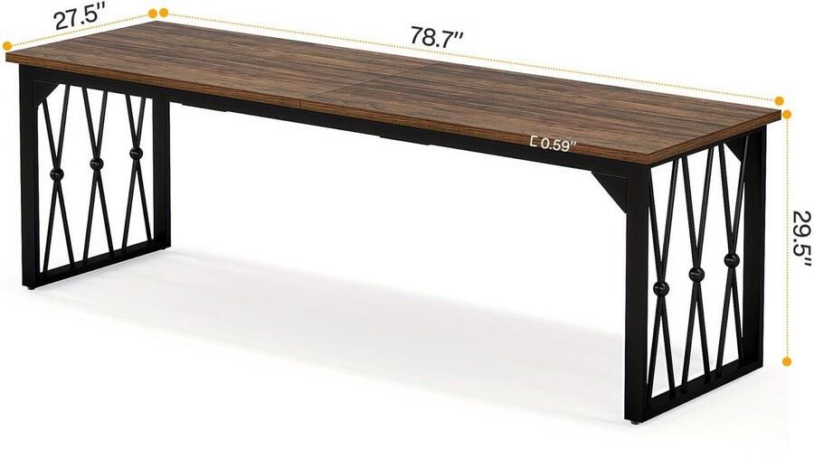 Corenia Bureau – Bureaumeubel – Schrijftafel – Werktafel – Computertafel – Verstelbaar In Hoogte – Stevig Met Bruin Gelamineerd Houtblad En Zwart Metalen Frame – 198 cm Lang