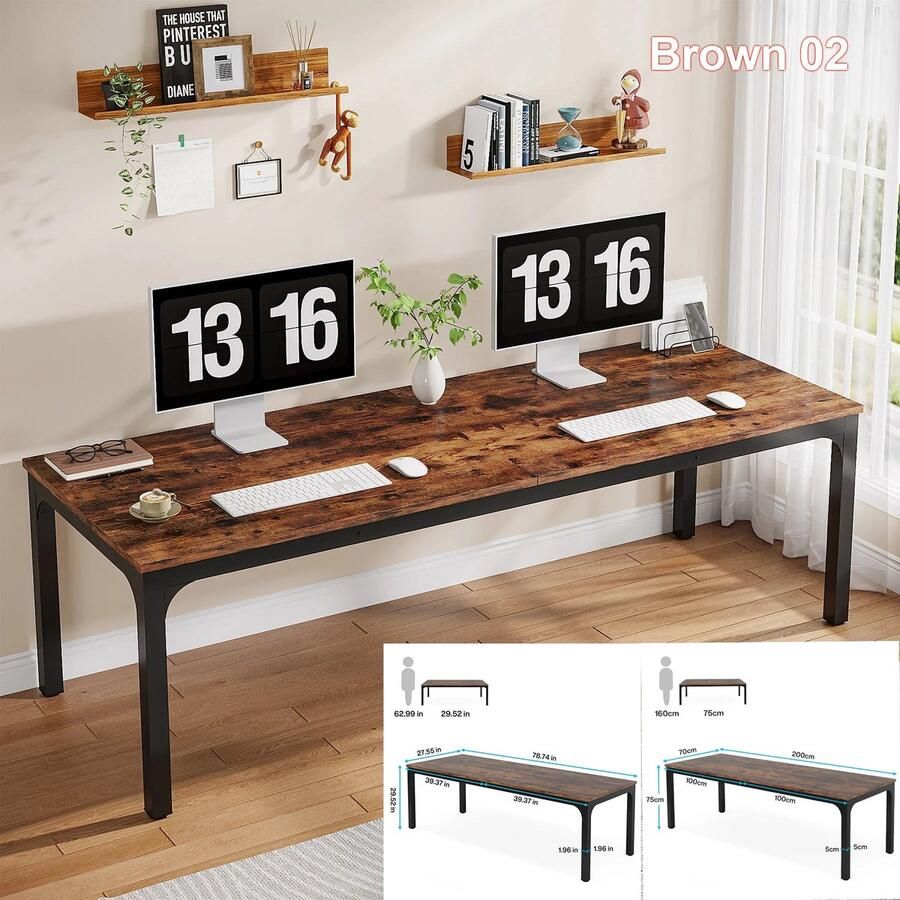 Corenia Bureau – Werkplek – Bureautafel – Thuiswerkplek – Studiebureau – 200 Cm Breed – Houten Blad Met Metalen Frame