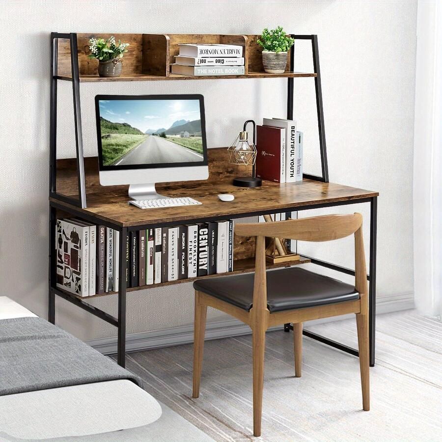 Corenia Bureau – Werkplek – Computerbureau – Schrijftafel – Studietafel – Rustic Brown – Stevig Metalen Frame – Ruime Werkplek 119 cm