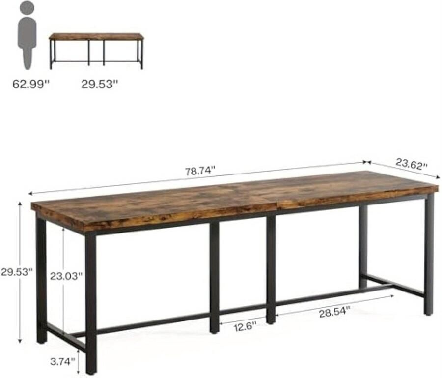 Corenia Bureau – Werkplek – Computertafel – Schrijftafel – Bureaublad – Extra Lang – Massief Houten Blad Met Stevig Metalen Frame