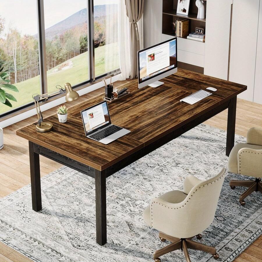 Corenia Bureau – Werkplek – Schrijftafel – Tafel – Computertafel – Rechthoekig – Stevig Metalen Frame – Rustiek Bruin Houten Blad