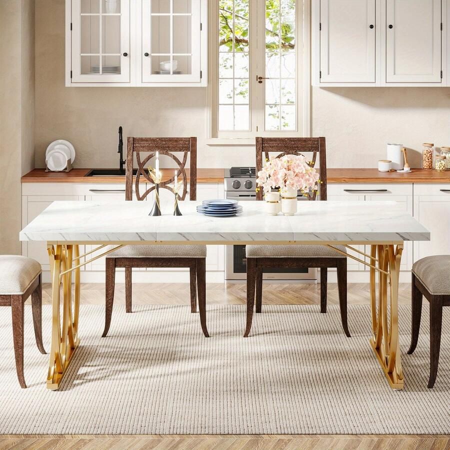 Corenia Bureau – Werkplektafel – Computertafel – Kantoorbureau – Vergadertafel – Wit-Gouden Design – Robuust Metaal Frame – 160 cm Breed – Verstelbare Voetjes