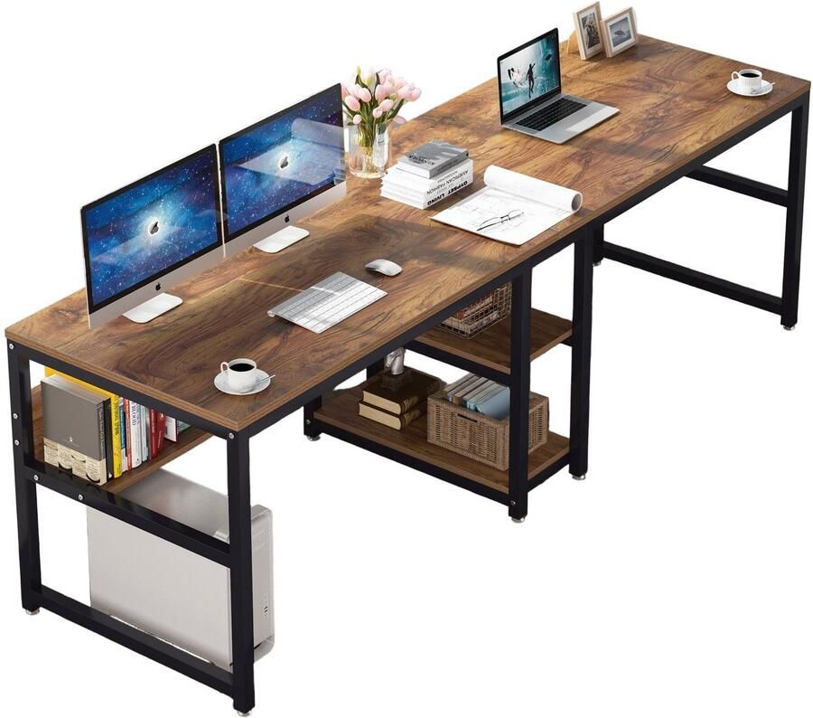 Corenia Bureaublad – Werkplek – Bureau – Tafelblad – Kantoorblad – Industrieel Design – Ruim 199 9 cm Breed – Stevig Zwart Stalen Frame