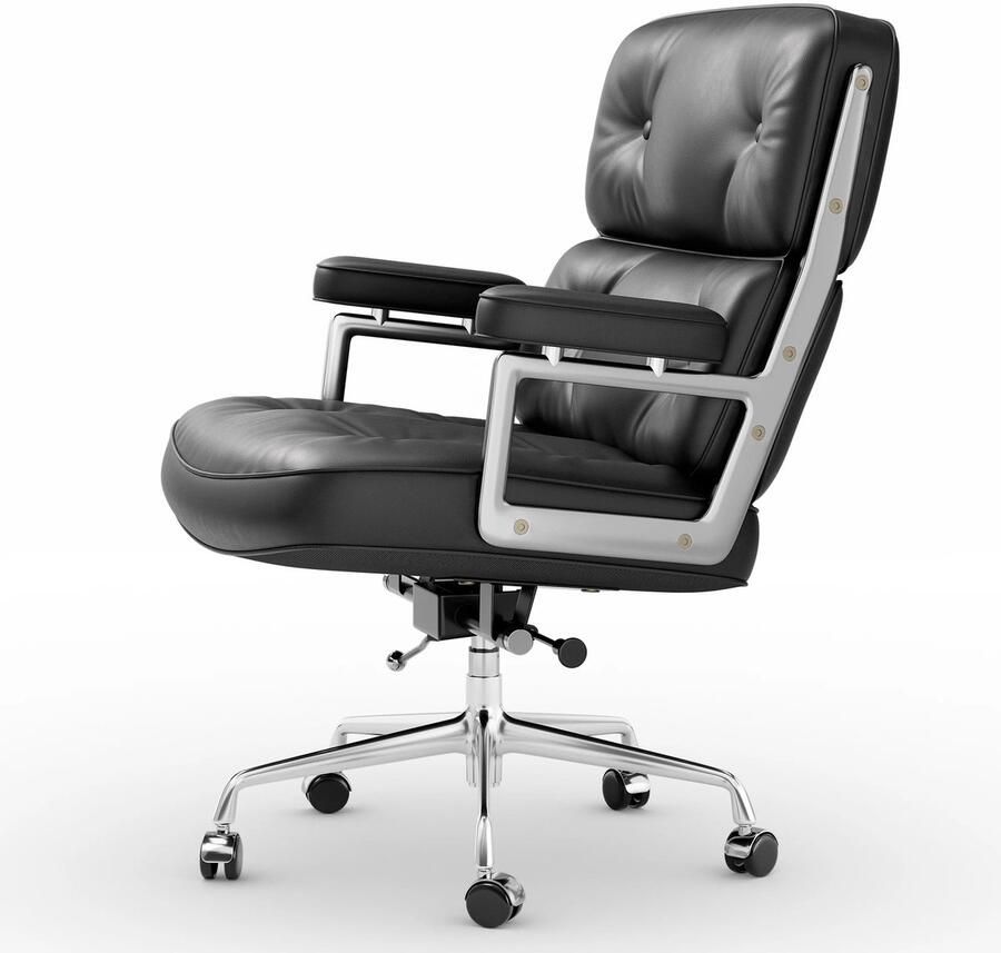 Corenia Bureaustoel – Bureaustoel Ergonomisch – Bureaustoel Lederen – Bureaustoel Comfortabel – Bureaustoel Verstelbaar – Echt Leer – Aluminium Frame