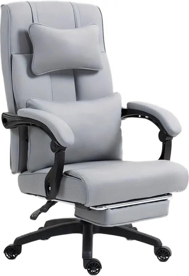 Corenia Bureaustoel – Bureaustoel Met Voetsteun – Gamestoel – Office Chair – Ergonomische Stoel – Kunstleer Grijs – Ergonomische Hoge Rugleuning – Ingebouwde Voetsteun