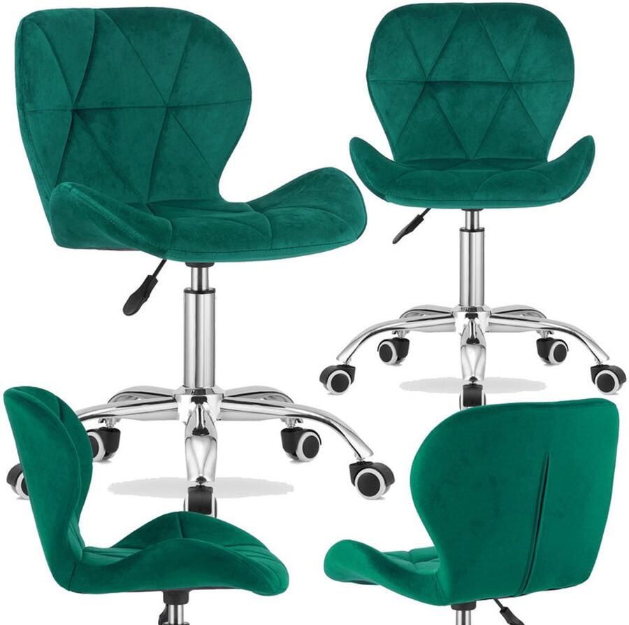 Corenia Bureaustoel – Draaifauteuil – Office Chair – Stoel – Bureau Stoel – Donkergroen Velvet – Verstelbare Zithoogte – Verchroomde Basis