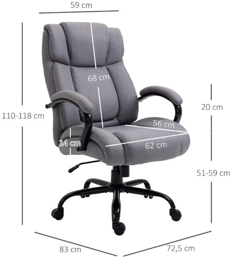 Corenia Bureaustoel – Ergonomische Stoel – Kantoorstoel – Draaistoel – Gamestoel – Verstelbare Kantelfunctie – Max. 220 kg Draagvermogen – Zwarte Stof Met Vijf Wielen