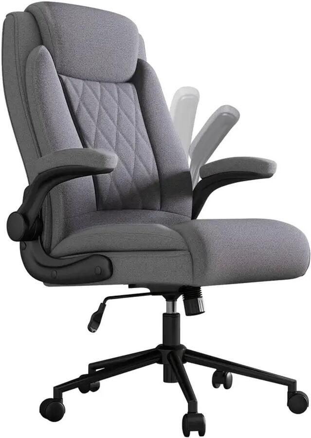 Corenia Bureaustoel – Ergonomische Stoel – Office Chair – Draaistoel – Bureaustoelen – Extra Stevig Tot 500 kg – 120° Kantelfunctie Met Opklapbare Armleuningen – Donkergrijs