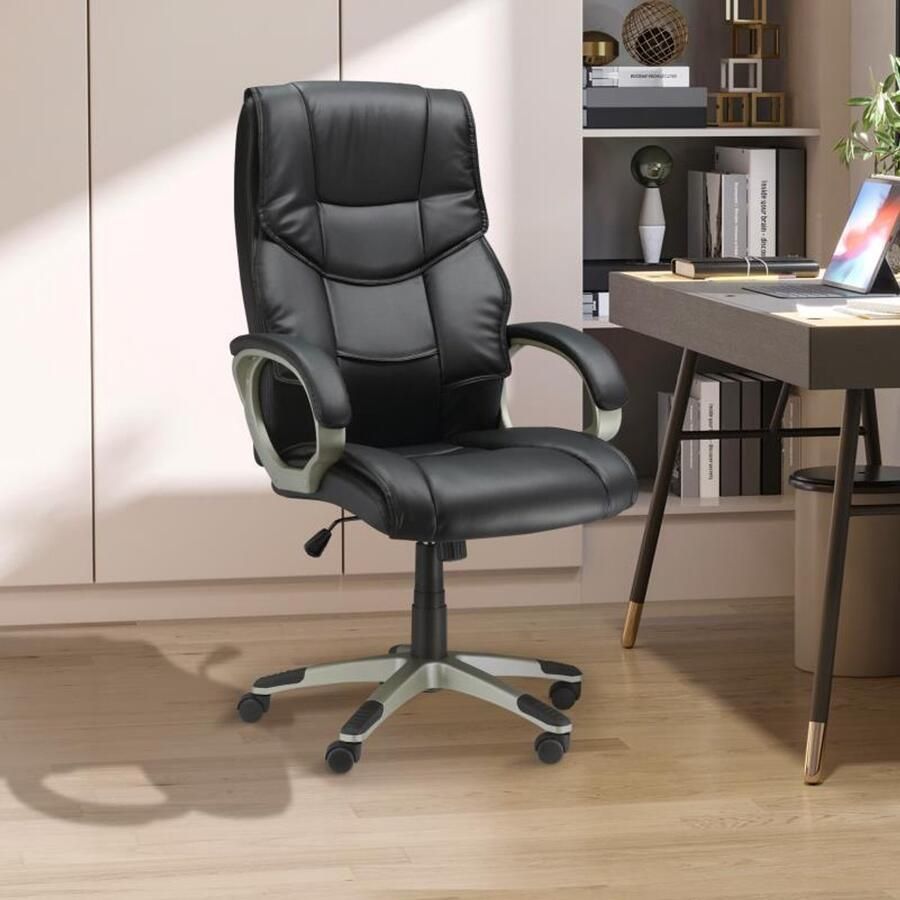 Corenia Bureaustoel – Ergonomische Stoel – Office Chair – Draaistoel – Bureaustoelen – Verstelbare Hoogte 114-124 cm – Zwarte Kunstleren Bekleding & Stevig PVC Frame