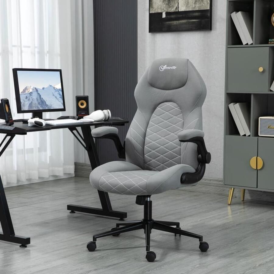 Corenia Bureaustoel – Ergonomische Stoel – Office Chair – Gamingstoel – Draaistoel – Verstelbare Armleuningen – Lendensteun – PU Bekleding – Robuust Vijfwiel Onderstel – Grijs Modern Design