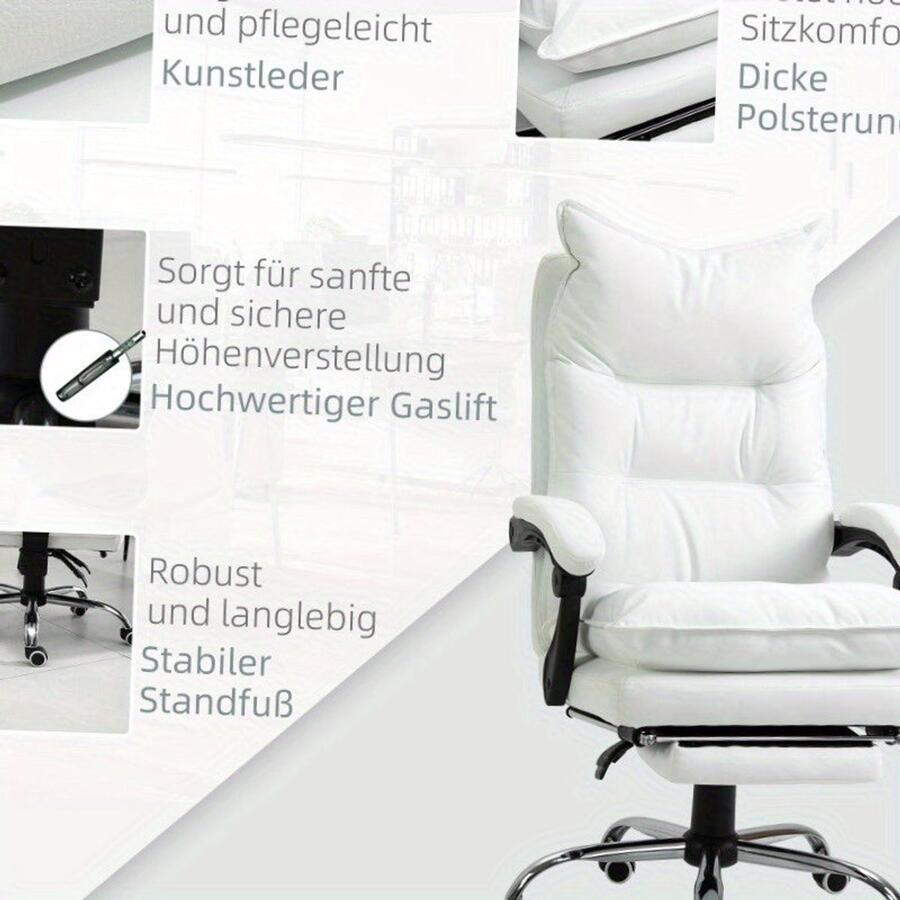 Corenia Bureaustoel – Ergonomische Stoel – Werkstoel – Kantoorstoel – Bureaufauteuil – Wit – 360° Draaibaar – Verstelbare Rugleuning en Zithoogte