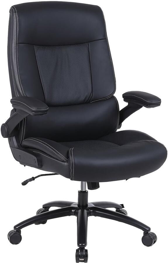 Corenia Bureaustoel – Kantoorstoel – Computestoel – Werkstoel – Bureaustoel Hoog – Ergonomisch PU-leer – Verstelbare Flip-up Armleuningen – 227 KG Belastbaar – Zwart