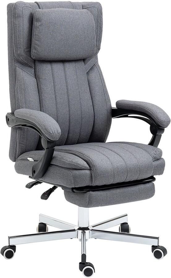 Corenia Bureaustoel – Kantoorstoel – Draaistoel – Computerstoel – Ergonomische Stoel – Verstelbare Zithoogte – Rugleuning Tot 135° Met Voetensteun – Grijs Linnenlook