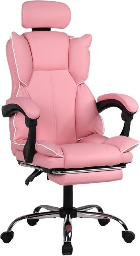 Corenia Bureaustoel – Kantoorstoel – Draaistoel – Gamestoel – Stoel Met Voetensteun – Hoge Rugleuning – Met Metalen Frame – Sponge Zitkussen – Roze