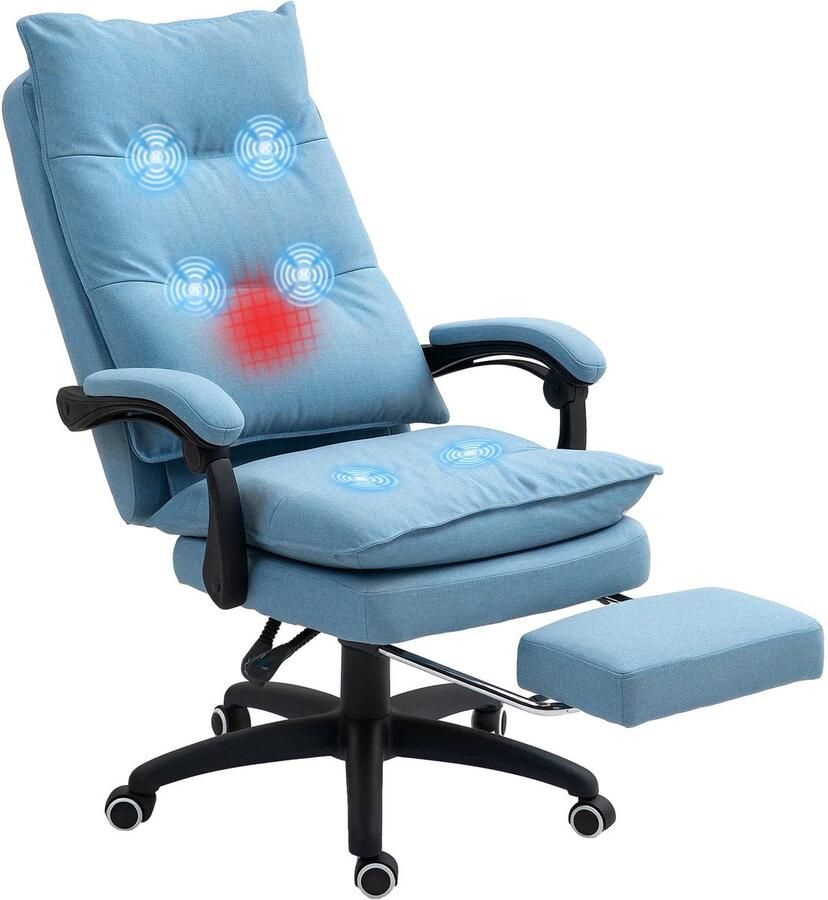 Corenia Bureaustoel – Kantoorstoel – Gamestoel – Draaistoel – Ergonomische Stoel – 6 Vibrerende Massagepunten – Verstelbare Rugleuning Tot 135° Blauw