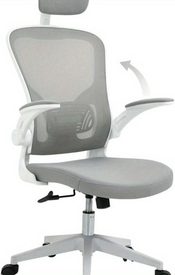 Corenia Bureaustoel – Kantoorstoel – Werkstoel – Bureaustoel Met Hoofdsteun – Thuiswerkstoel – Grijs – Verstelbare Hoogte – Ademend Mesh