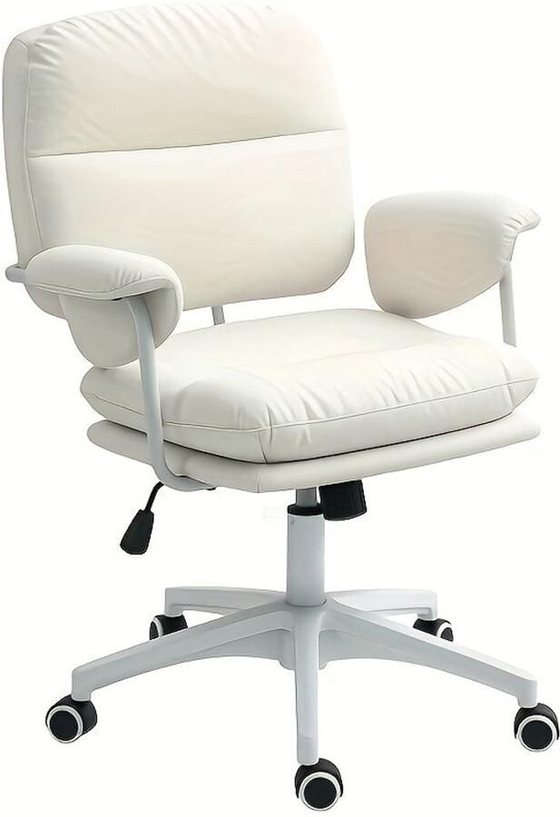 Corenia Bureaustoel – Kantoorstoel – Werkstoel – Studiebureaustoel – Draaistoel – Wit – Handmatig Verstelbare Hoogte en Rugleuning – Stevige Wielen Voor Harde Vloeren
