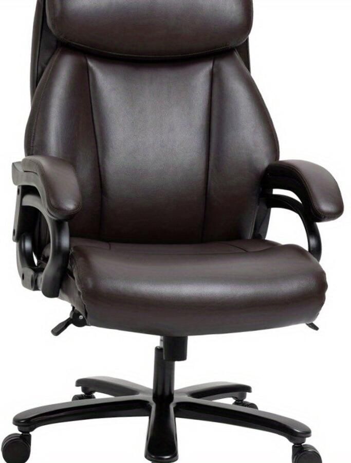 Corenia Bureaustoel – Kantoostoel – Gamestoel – Werkstoel – Ergonomische Stoel – Verstelbare Hoogte – Dikke Bekleding – 180 kg Draagkracht – Draaibaar – Zwart Bruin – Roestvrijstalen Frame