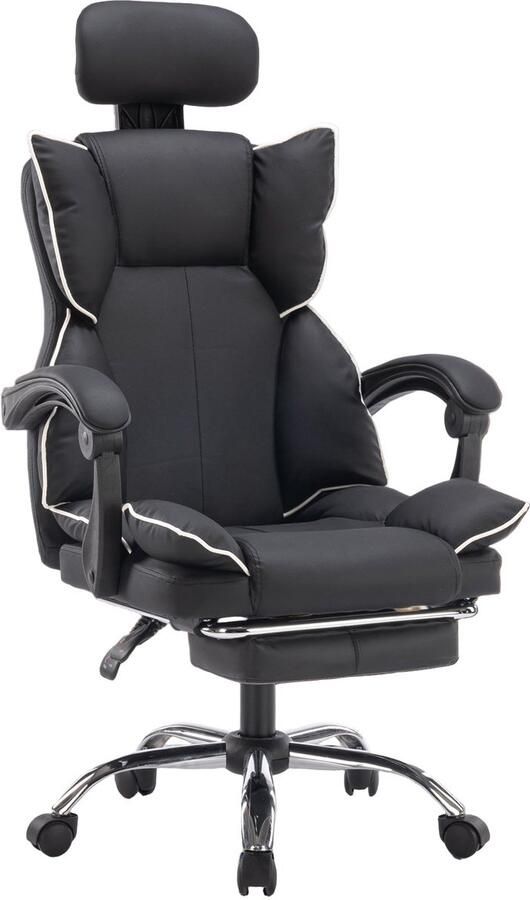 Corenia Bureaustoel – Office Chair – Gamestoel – Kantoorstoel – Draaistoel – Ergonomisch Hoog Rugontwerp – Met Uitschuifbare Voetensteun – Robuust Roestvrijstalen Frame – Zwart