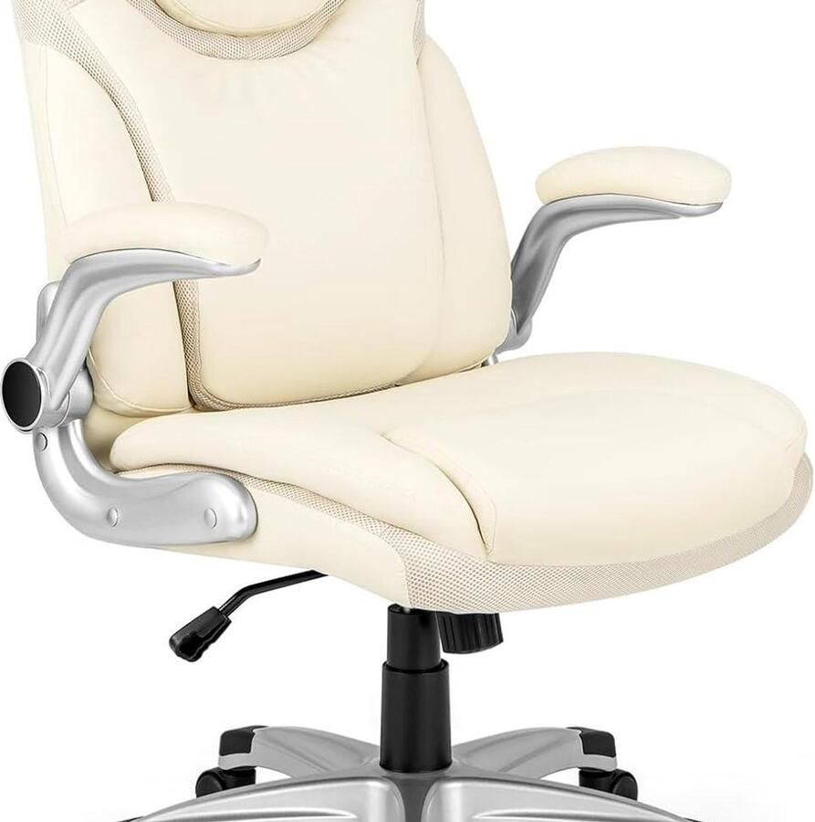 Corenia Bureaustoel – Office Chair – Kantoorstoel – Draaistoel – Bureaustoelen – Ergonomisch Design – Verstelbare Zithoogte en Kantelfunctie – Beige Kunstleer