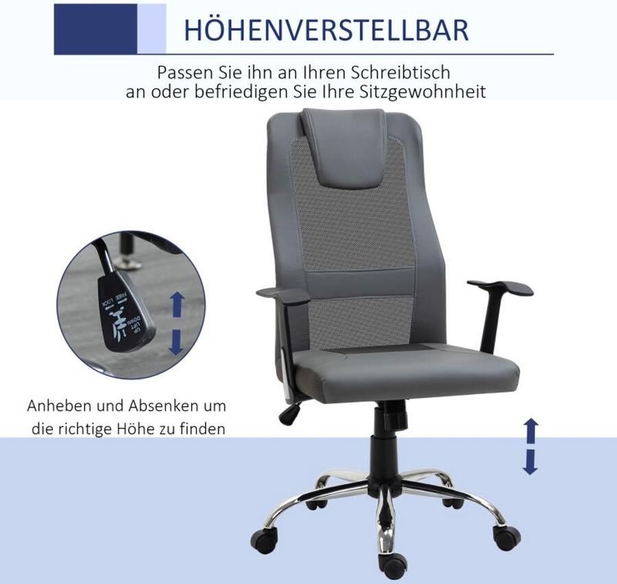 Corenia Bureaustoel – Office Chair – Kantoorstoel – Draaistoel – Ergonomische Stoel – Verstelbaar 360° Draaibaar – Met Metalen Frame en Handmatige Kantelfunctie – Max. 120 kg Belastbaar