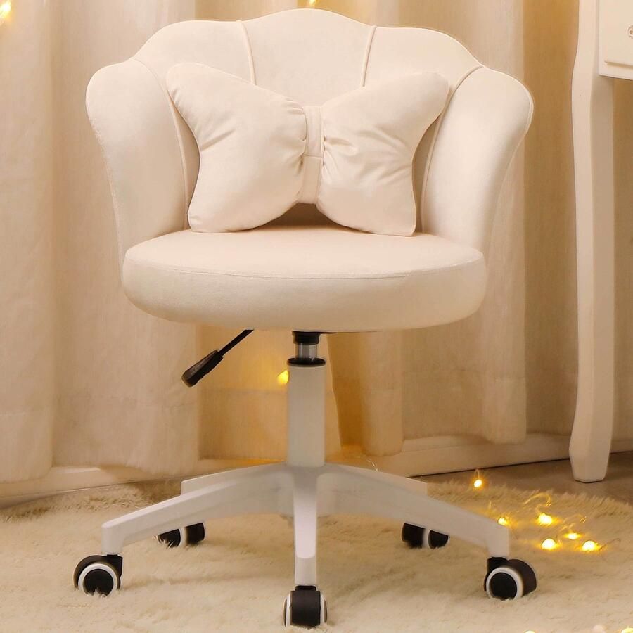 Corenia Bureaustoel – Werkstoel – Computerstoel – Make-upstoel – Draaistoel – Verstelbare Zithoogte – Velvet Bekleding Wit