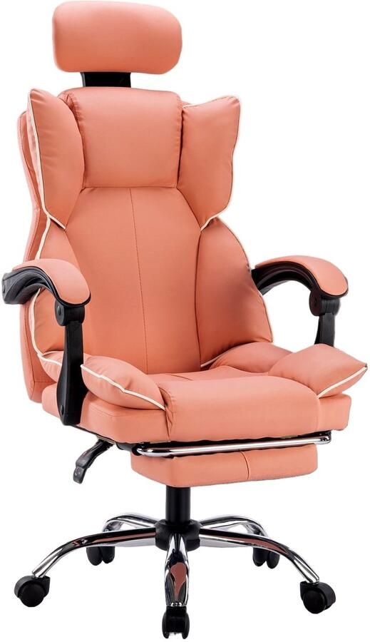 Corenia Bureaustoel – Werkstoel – Gamestoel – Comfortstoel – Bureaufauteuil – Met Ingebouwde Voetensteun – Hoog Metalen Frame – Zacht Roze