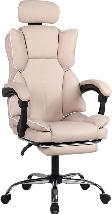 Corenia Bureaustoel – Kantoorstoel – Gamestoel – Werkstoel – Bureaufauteuil – Beige Kleur – Ergonomische Rugleuning – Uitklapbare Voetensteun