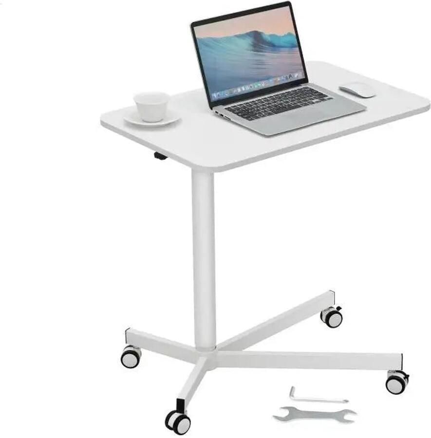 Corenia Bureautafel voor Volwassenen Bureautafel voor Computer bureau Computer Tafel Laptoptafel Gaming Bureau Draagbaar Rollende Laptoptafel Gasveer Hoogteverstelbaar Zit-sta bureau met wielen 29.1x18.9in Wit