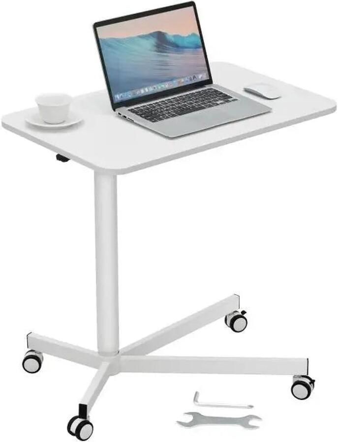 Corenia Bureautafel voor Volwassenen Bureautafel voor Computer bureau Computer Tafel Laptoptafel Gaming Bureau Draagbaar Rollende Laptoptafel Gasveer Hoogteverstelbaar Zit-sta bureau met wielen 27.1x18.9in Wit