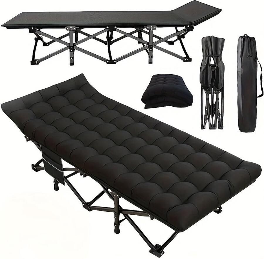 Corenia Campingbed – Campingbedje – Reisbedje – Babybed – Kinderbed – Zwart – Roestvrij Staal – Draagkracht 200 kg