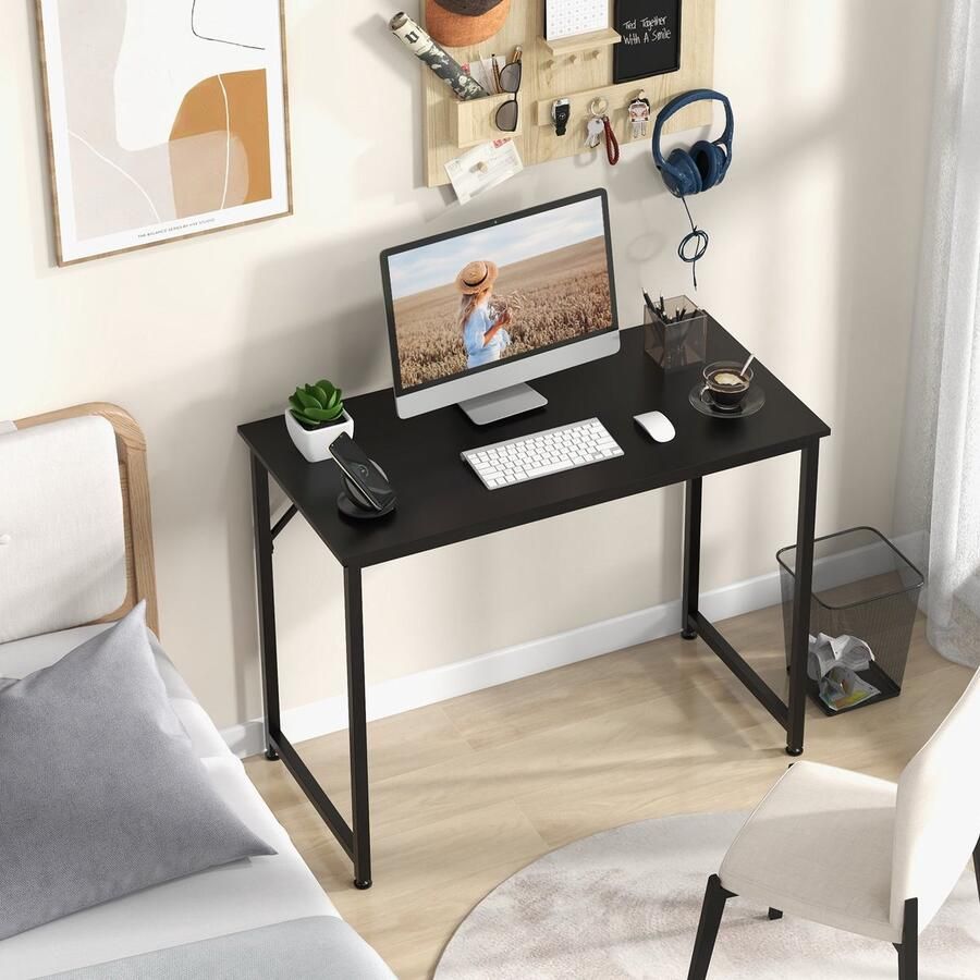 Corenia Compact Bureau – Computerbureau – Gametafel – Werktafel – Bijzettafel – Zwart Metalen Frame – Stevig MDF – 90 kg Draagkracht