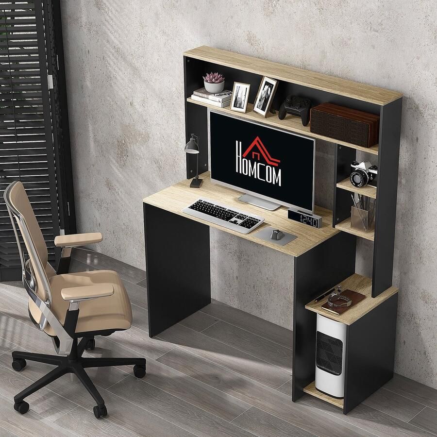 Corenia Computertafel – Bureau – Computerbureau – Bureautafel – Werkplek – 114x45x138 cm – Metaal en Spaanplaat – Met Opbergruimte