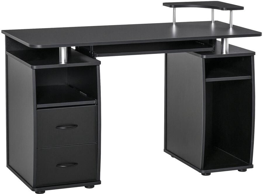 Corenia Computertafel – Computerbureau – Bureautafel – Werktafel – Studietafel – 120x50 cm – Met Lade en Printerplank – Zwart Melamine Met Metalen Frame