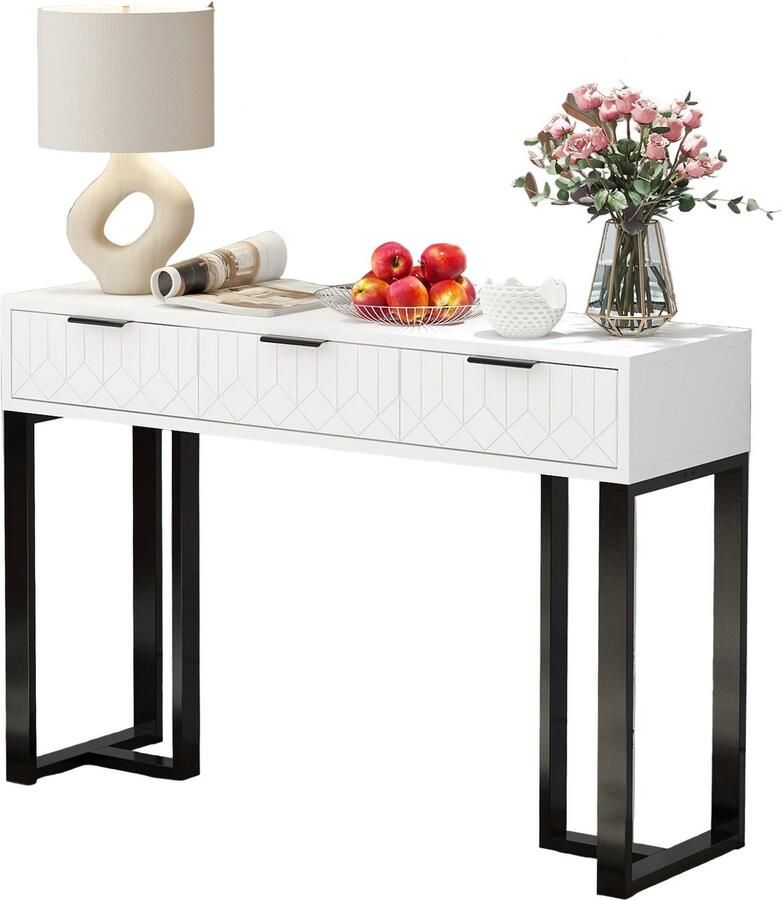 Corenia Console Tafel – Haltafel – Bijzettafel – Kaptafel – Opbergtafel – Goud Metaal Frame – 3 Lades – Afmeting 120x36x80 cm – Zonder Elektriciteit