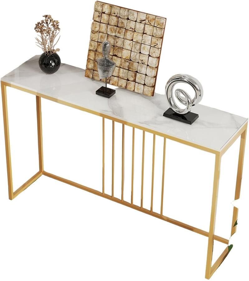 Corenia Console Tafel – Haltafel – Sidetable – Opbergtafel – Woonkamertafel – Smal Formaat – Metalen Frame – Zwarte Met Gouden Accenten – Gemakkelijk Te Monteren – Zonder Stroom