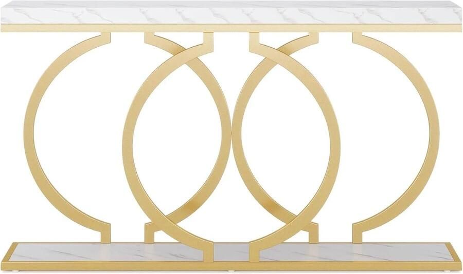 Corenia Console Tafel – Sidetable – Haltafel – Wandtafel – Marmeren Blad – Metalen Frame – 153 x 37.5 x 19.5 cm Wit and Goud