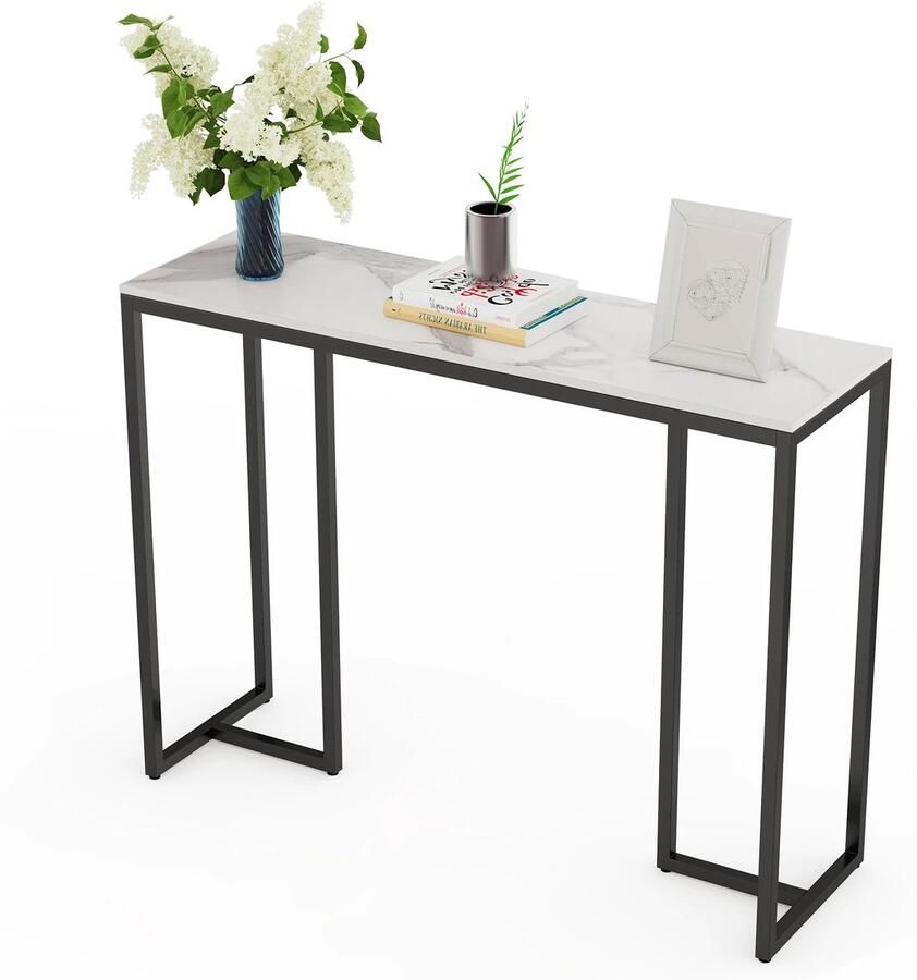 Corenia Consoletafel Haltafel Marmer Look Luxe Bijzettafel voor Woonkamer Hal Slaapkamer 100x30x78.5cm Koud Jadeiet Zwart