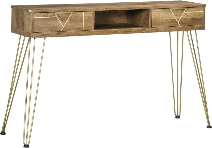 Corenia Consoletafel – Sidetable – Halmeubel – Opbergmeubel – Melamine Hout – Stalen Poten – Compact Formaat 120 x 29 x 79 cm Hout & Brons