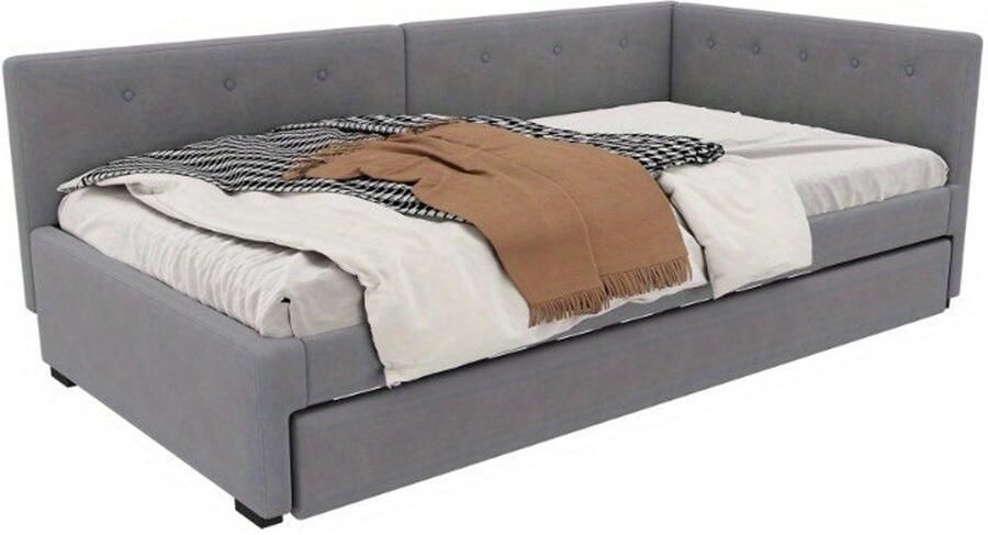 Corenia Daybed – Slaapbank – Uittrekbed – Logeerbed – Eenpersoonsbed – Minimalistisch Design – Uittrekbaar Bed 90x200 cm – Stevig Kunststof Frame Grijs