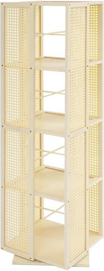 Corenia Draaibare Boekenkast – Boekenrek – Opbergkast – Plankenkast – Ruimtebesparende Kast – 4-Laags 360° Draaibaar – Duurzaam Kunststof – Roomwit Modern Design