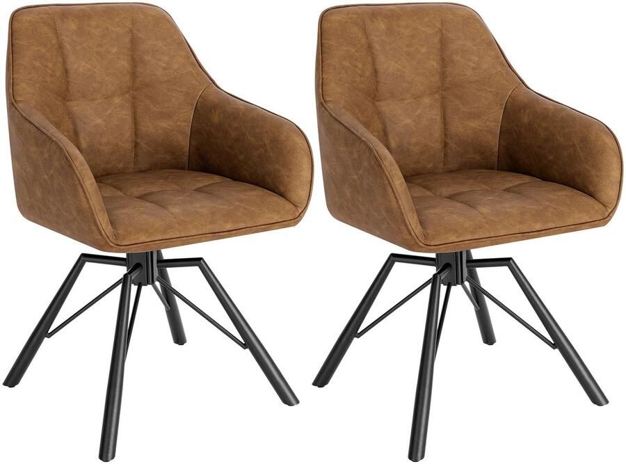 Corenia Draaibare Eetkamerstoel – Set van 2 Eetkamerstoel – Stoel – Draaistoel – Comfortabel – Leer Bekleding – 360° Draaibare Zitting Leer Lichtbruin