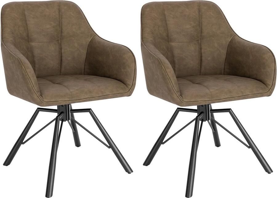 Corenia Draaibare Eetkamerstoel – Set van 2 Eetkamerstoel – Stoel – Draaistoel – Comfortabel – Leer Bekleding – 360° Draaibare Zitting Leer Bruin