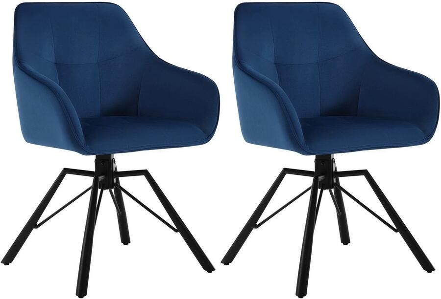 Corenia Draaibare Eetkamerstoel – Set van 2 Eetkamerstoel – Stoel – Draaistoel – Comfortabel – Velvet Bekleding – 360° Draaibare Zitting Fluweel Blauw