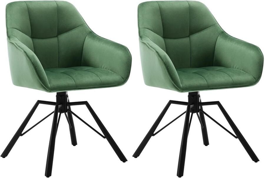 Corenia Draaibare Eetkamerstoel – Set van 2 Eetkamerstoel – Stoel – Draaistoel – Comfortabel – Velvet Bekleding – 360° Draaibare Zitting Fluweel Donkergroen